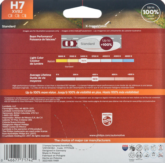 H7XVB2 Philips X-tremeVision Headlight H7 - X-tremeVision - Twin Blister Pack Philips Bulbs