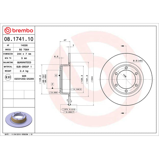 08.1630.10 Brembo Solid Standard Rotor Brembo Brake Canada