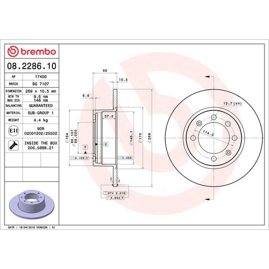 08.2286.10 Brembo Solid Standard Rotor Brembo Brake Canada