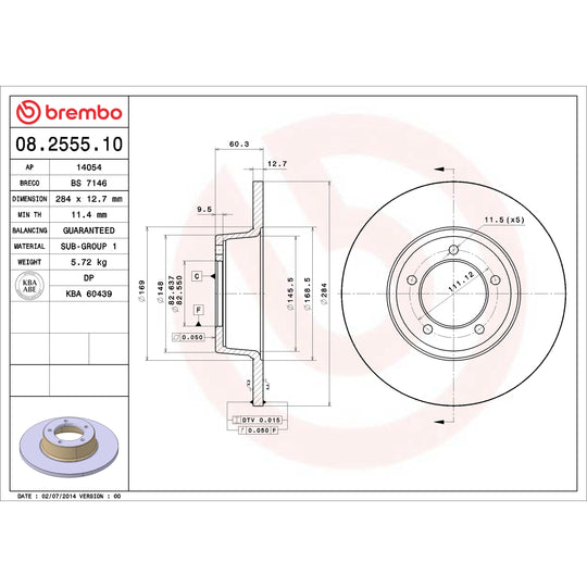 08.2555.10 Brembo Solid Standard Rotor Brembo Brake Canada