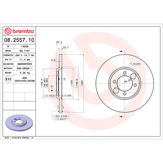 08.2557.10 Brembo Solid Standard Rotor Brembo Brake Canada