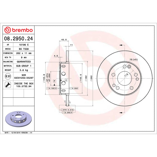 08.2950.24 Brembo Premium Front Brake Rotor Brembo Brake Canada