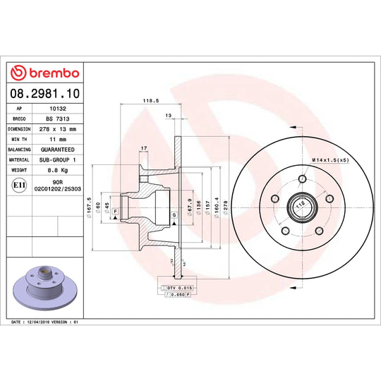 08.2981.10 Brembo Solid Standard Rotor Brembo Brake Canada