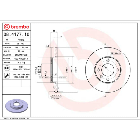 08.4177.10 Brembo Solid Standard Rotor Brembo Brake Canada