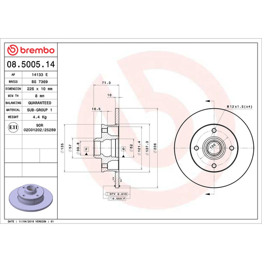 KT00961 Brembo Ceramic Brake Pad and Standard Solid  Brake Disc Kit Brembo Brake Canada