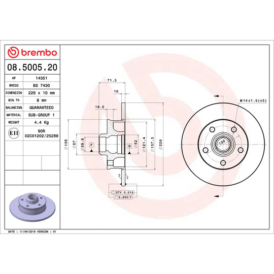 08.5005.20 Brembo Solid Standard Rotor Brembo Brake Canada