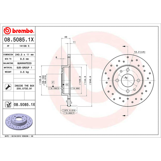 KTX0087 Brembo Ceramic Brake Pad and XTRA Solid Drilled Brake Disc Kit Brembo Brake Canada