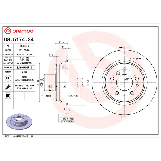 08.5174.34 Brembo Premium Rear Brake Rotor Brembo Brake Canada