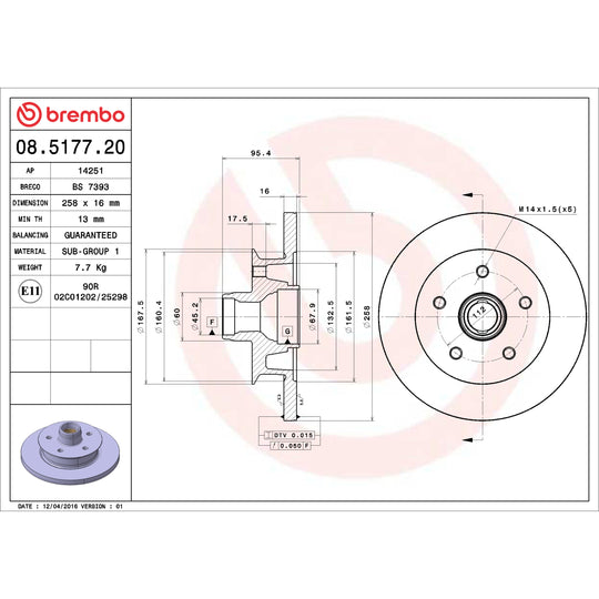 08.5177.20 Brembo Solid Standard Rotor Brembo Brake Canada