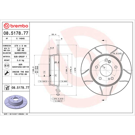 08.5178.77 Brembo Premium Max Slotted UV Coated Rotor Brembo Brake Canada