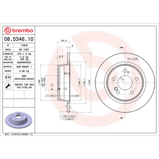 KT00B00 Brembo Ceramic Brake Pad and Standard Solid  Brake Disc Kit Brembo Brake Canada