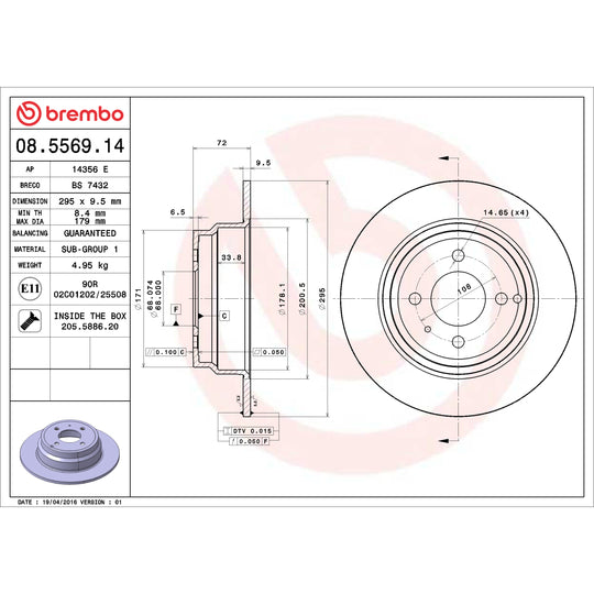 08.5569.14 Brembo Premium Rear Brake Rotor Brembo Brake Canada