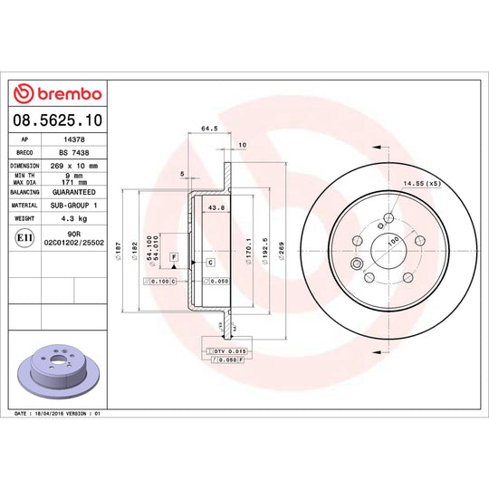 08.5625.10 Brembo Solid Standard Rotor Brembo Brake Canada