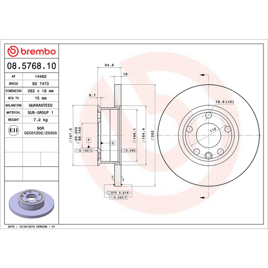 08.5768.10 Brembo Solid Standard Rotor Brembo Brake Canada