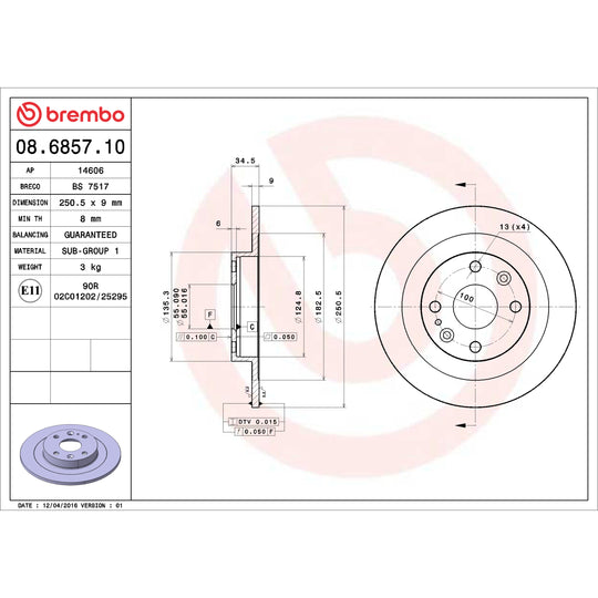KT00469 Brembo Ceramic Brake Pad and Standard Solid  Brake Disc Kit Brembo Brake Canada