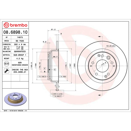 KT00874 Brembo Ceramic Brake Pad and Standard Solid  Brake Disc Kit Brembo Brake Canada