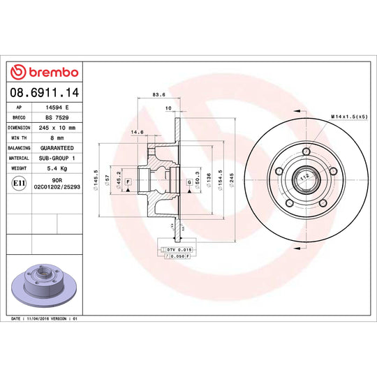 KT04208 Brembo Low-Met Brake Pad and Standard Solid  Brake Disc Kit Brembo Brake Canada