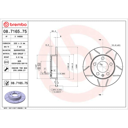 08.7165.75 Brembo Premium Max Slotted UV Coated Rotor Brembo Brake Canada