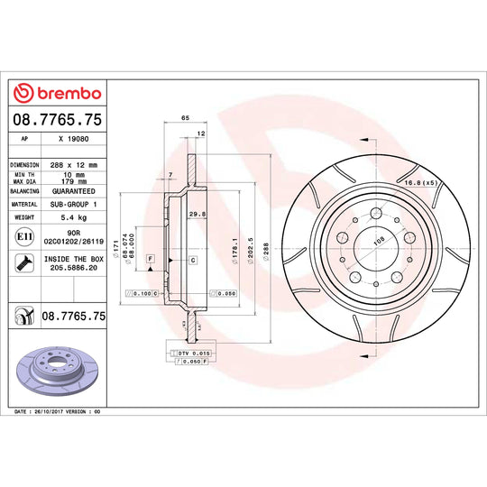 08.7765.75 Brembo Premium Max Slotted UV Coated Rotor Brembo Brake Canada