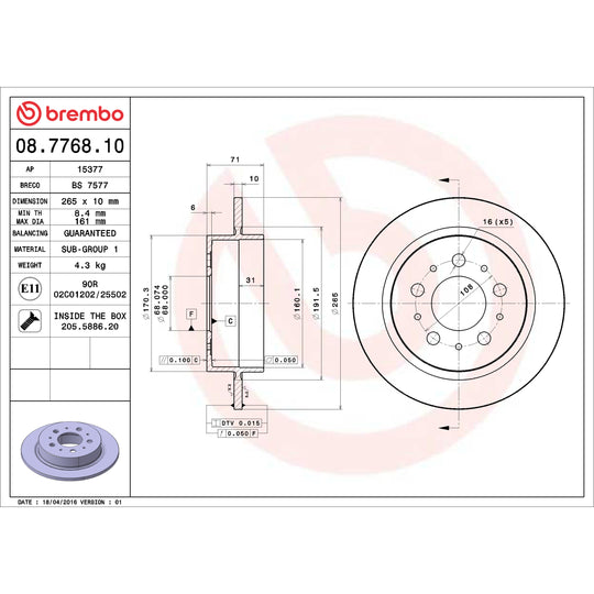 08.7768.10 Brembo Solid Standard Rotor Brembo Brake Canada