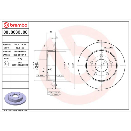 08.8030.80 Brembo Premium Rear Brake Rotor Brembo Brake Canada