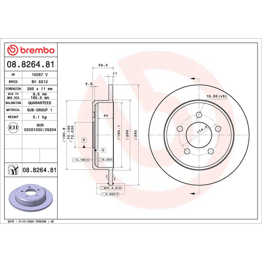 08.8264.81 Brembo Premium UV Coated Rear Brake Rotor Brembo Brake Canada