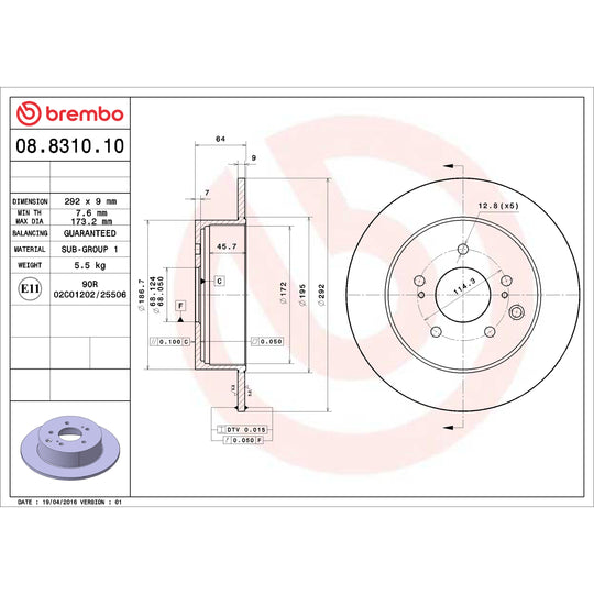 08.8310.10 Brembo Solid Standard Rotor Brembo Brake Canada