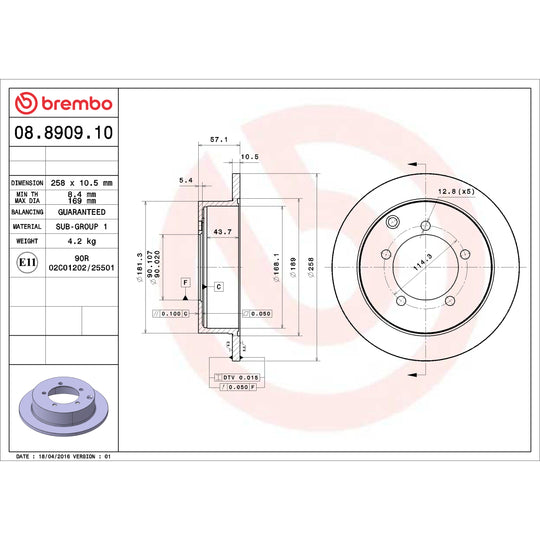 08.8909.10 Brembo Solid Standard Rotor Brembo Brake Canada