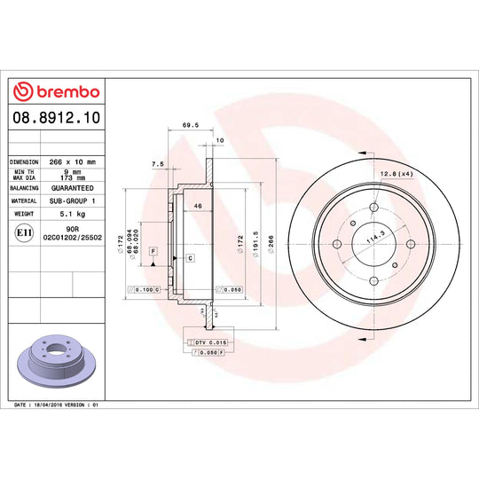 08.8912.10 Brembo Solid Standard Rotor Brembo Brake Canada