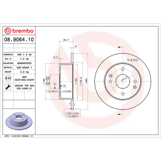 08.9064.10 Brembo Solid Standard Rotor Brembo Brake Canada