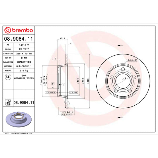 KT00462 Brembo Ceramic Brake Pad and UV Coated Solid  Brake Disc Kit Brembo Brake Canada