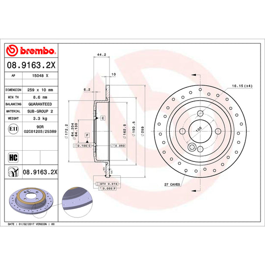 KTX0160 Brembo Ceramic Brake Pad and XTRA Solid Drilled Brake Disc Kit Brembo Brake Canada