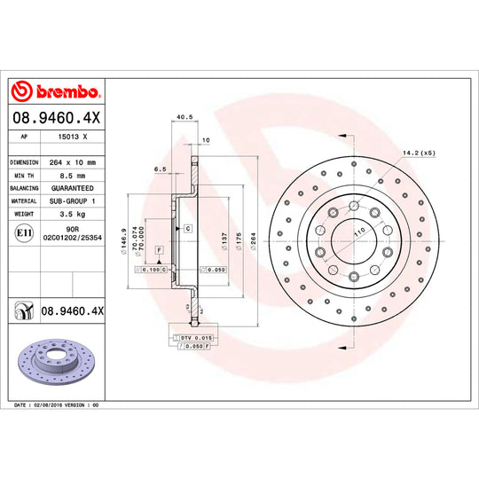 KTX0141 Brembo Ceramic Brake Pad and XTRA Solid Drilled Brake Disc Kit Brembo Brake Canada