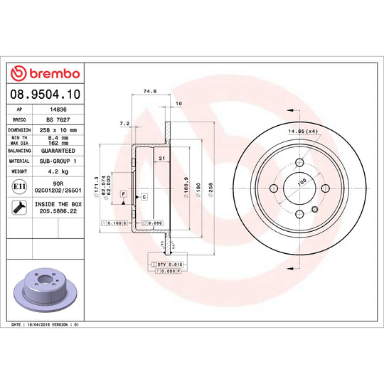 KT04363 Brembo Low-Met Brake Pad and Standard Solid  Brake Disc Kit Brembo Brake Canada