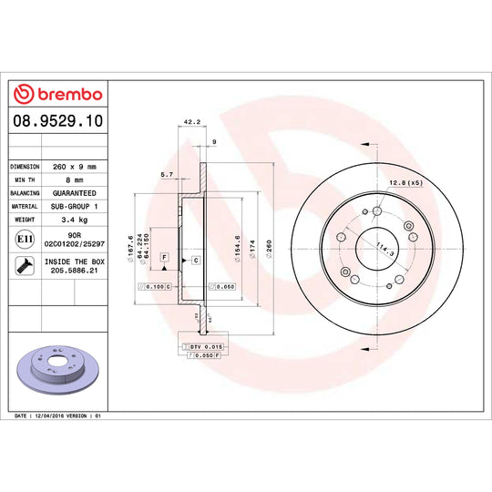 08.9529.10 Brembo Solid Standard Rotor Brembo Brake Canada