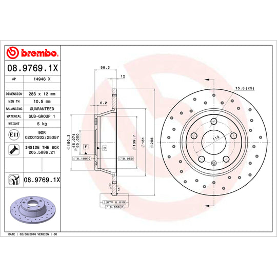 KTX0097 Brembo Ceramic Brake Pad and XTRA Solid Drilled Brake Disc Kit Brembo Brake Canada