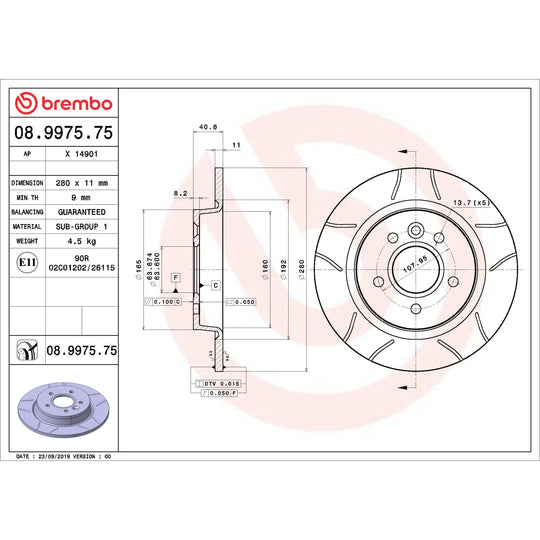 08.9975.75 Brembo Premium Max Slotted UV Coated Rotor Brembo Brake Canada
