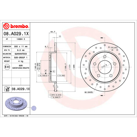 08.A029.1X Brembo Premium UV Coated XTRA Cross Drilled Brake Rotor Brembo Brake Canada