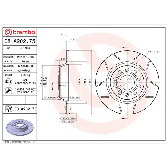 08.A202.75 Brembo Premium Max Slotted UV Coated Rotor Brembo Brake Canada