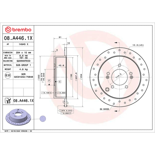 08.A446.1X Brembo Premium UV Coated XTRA Cross Drilled Brake Rotor Brembo Brake Canada