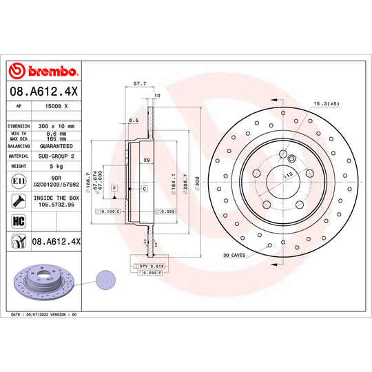 08.A612.4X Brembo Premium UV Coated XTRA Cross Drilled Brake Rotor Brembo Brake Canada