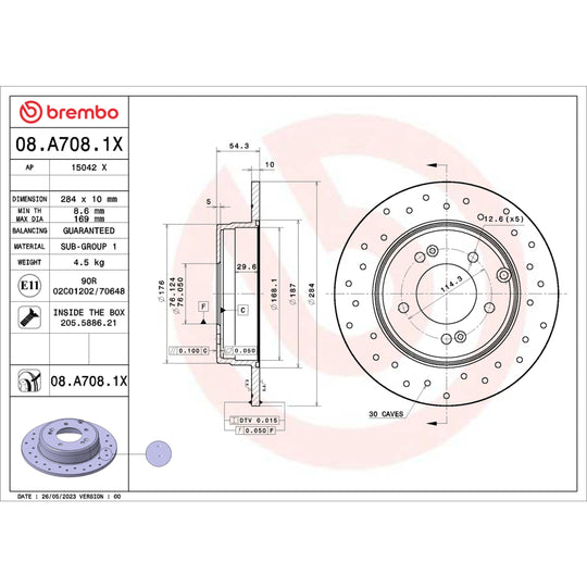 08.A708.1X Brembo Premium UV Coated XTRA Cross Drilled Brake Rotor Brembo Brake Canada