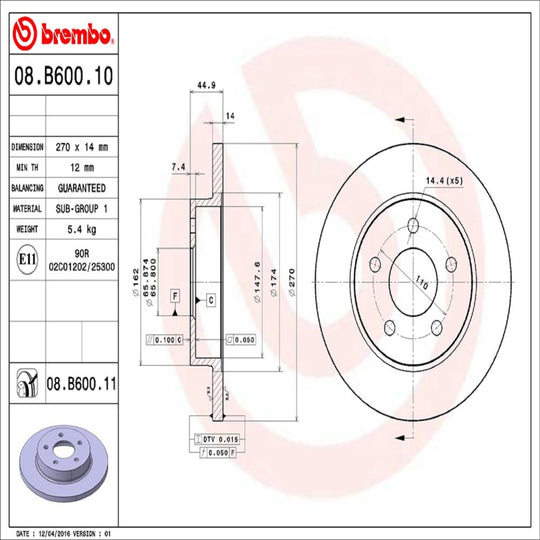 KT00911 Brembo Ceramic Brake Pad and UV Coated Solid  Brake Disc Kit Brembo Brake Canada