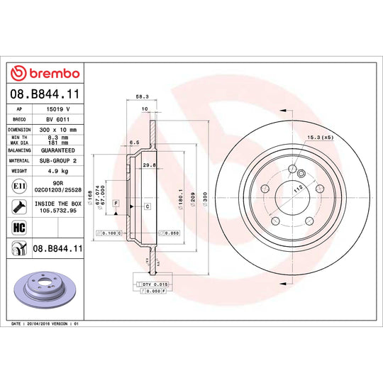 08.B844.11 Brembo UV Coated Solid Brake Rotor Brembo Brake Canada