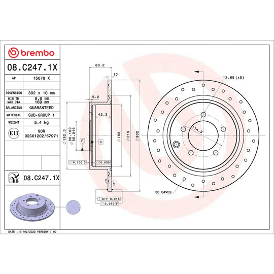 08.C247.1X Brembo Premium UV Coated XTRA Cross Drilled Brake Rotor Brembo Brake Canada