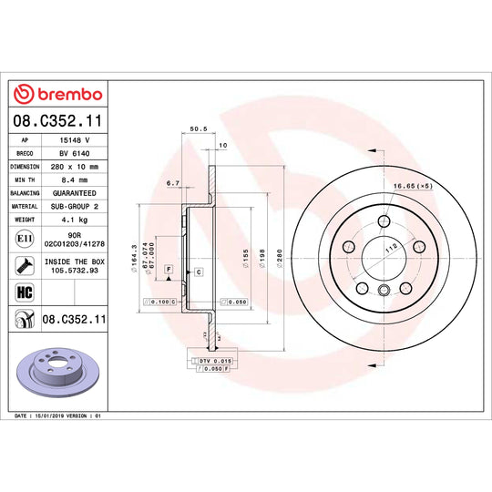 KT00880 Brembo Ceramic Brake Pad and UV Coated Solid  Brake Disc Kit Brembo Brake Canada