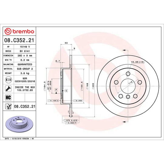 08.C352.21 Brembo UV Coated Solid Brake Rotor Brembo Brake Canada