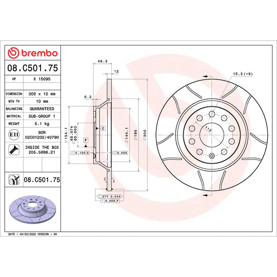 08.C501.75 Brembo Premium Max Slotted UV Coated Rotor Brembo Brake Canada