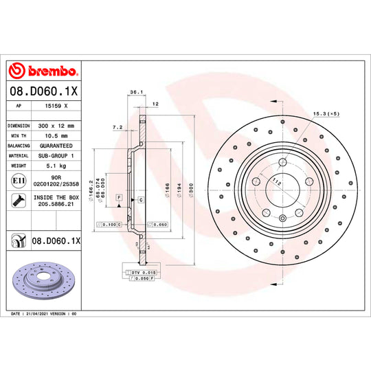 08.D060.1X Brembo Premium UV Coated XTRA Cross Drilled Brake Rotor Brembo Brake Canada