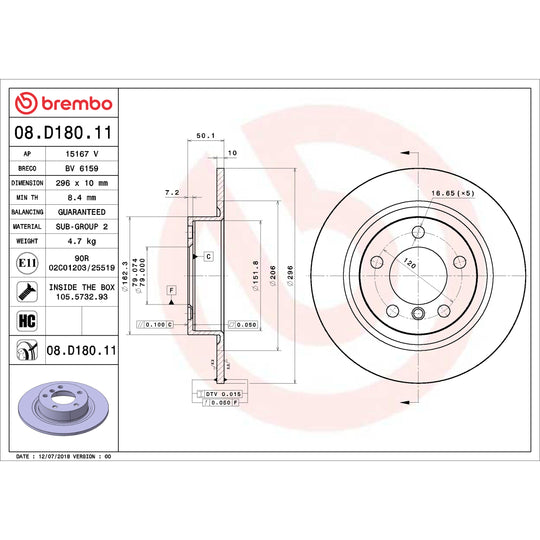 KT00C34 Brembo Ceramic Brake Pad and UV Coated Solid  Brake Disc Kit Brembo Brake Canada